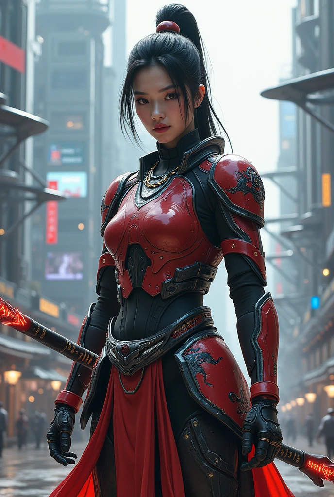 A beautiful modern-day female samurai in a cyberpunk city, holding a (((neon-lit katana sword:2))),and wearing(((armor that glows with electric energy:2))),(((cybernetic enhancements:1.6))),(ethereal fantasy concept art) . painterly, epic, majestic, cover art, best quality, realistic render, unreal engine, lifelike, hyperrealistic, highly detailed, 8 K, hyper detailed, insane details,