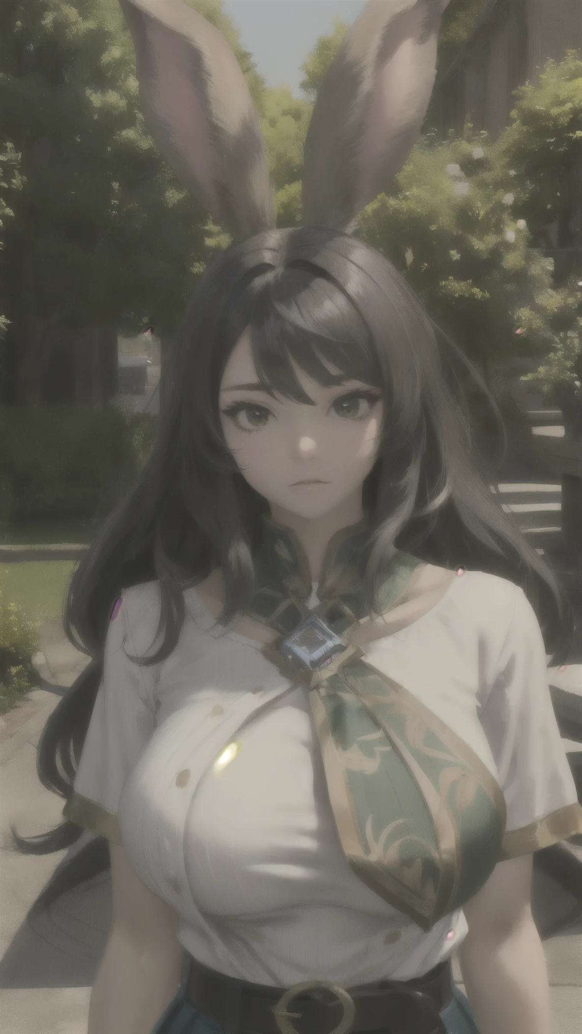 ( is ridiculous), ( complicated details), ( extremely detailed outdoors), ( staring at the viewer ), (masterpiece:1.2),( top quality:1.2),
(Viera girls ), ( shiny skin while masturbating:1.2), movie, ( upper body), medium boobs , Outdoors, town, natural waves, very long hair,
bang, (black_theme), Curious face, black hair, Daytime sunlight ,
( Knit Skirt ), standing,
short_ sleeve, thigh high socks,
belt,