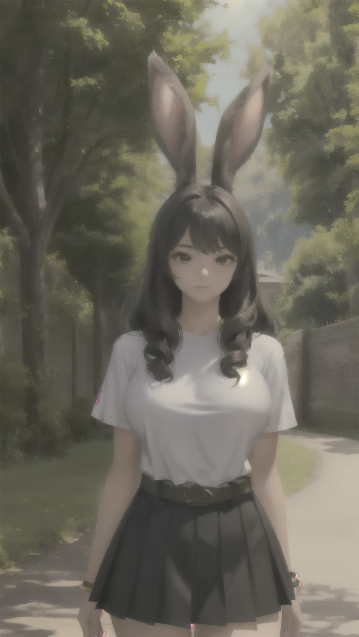 ( is ridiculous), ( complicated details), ( extremely detailed outdoors), ( staring at the viewer ), (masterpiece:1.2),( top quality:1.2),
(Viera girls ), ( shiny skin while masturbating:1.2), movie, ( upper body), medium boobs , Outdoors, town, natural waves, very long hair,
bang, (black_theme), Curious face, black hair, Daytime sunlight ,
( Knit Skirt ), standing,
short_ sleeve, thigh high socks,
belt,