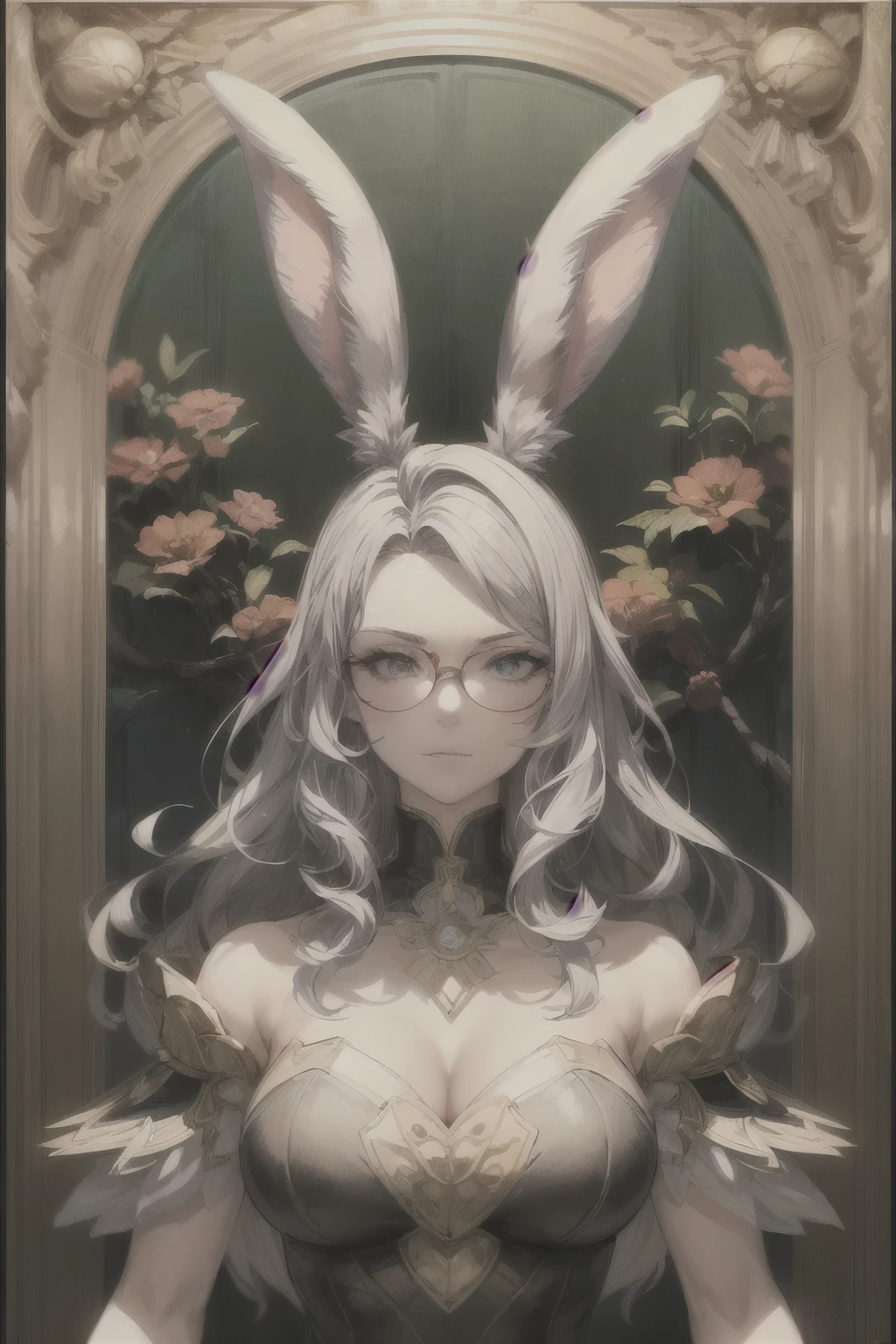 Portrait of a Viera woman's face , long curly hair, blond, Floral Frame, Decorative panel, Abstract art, Blood background is
(masterpiece, top quality, high resolution:1.4), Details, 複雑な Details, 4K, Splashes of color , line art , Fibonacci,