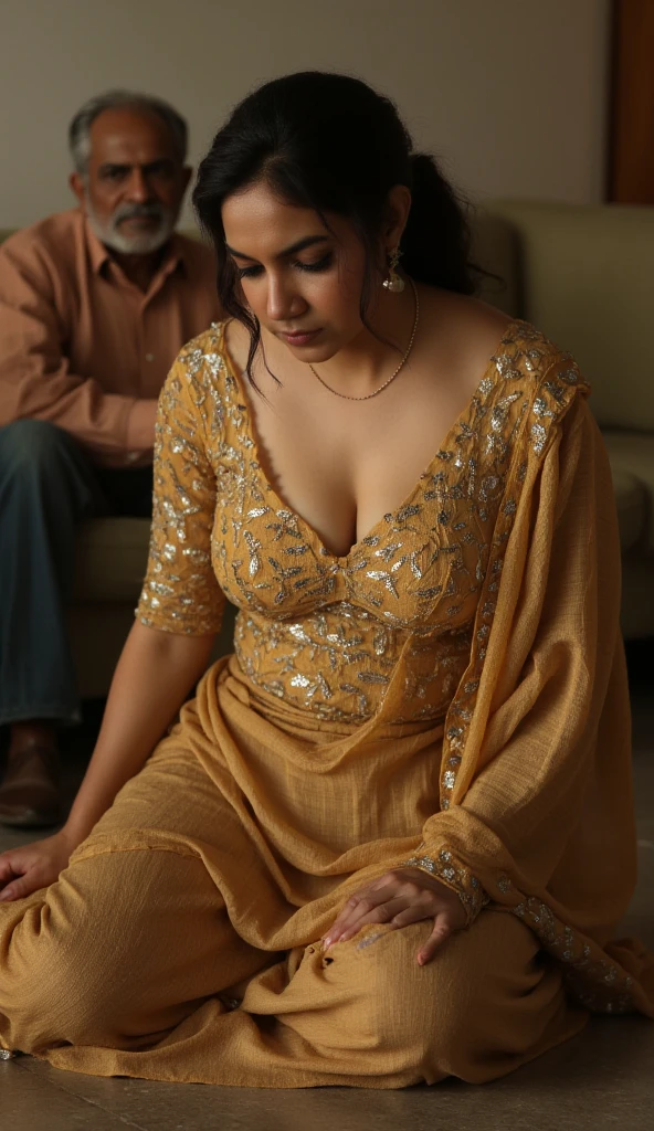 night scene, close up photo of nayanthara, curvy, hourglass figure, swooping breasts, royal pose on throne, look at viewer lusciously, satin silk blue saree, sultry, 36 yo, HD, 4k, ultra high quality, (cinematic:1.3), intricate details, (ArtStation:1.2)