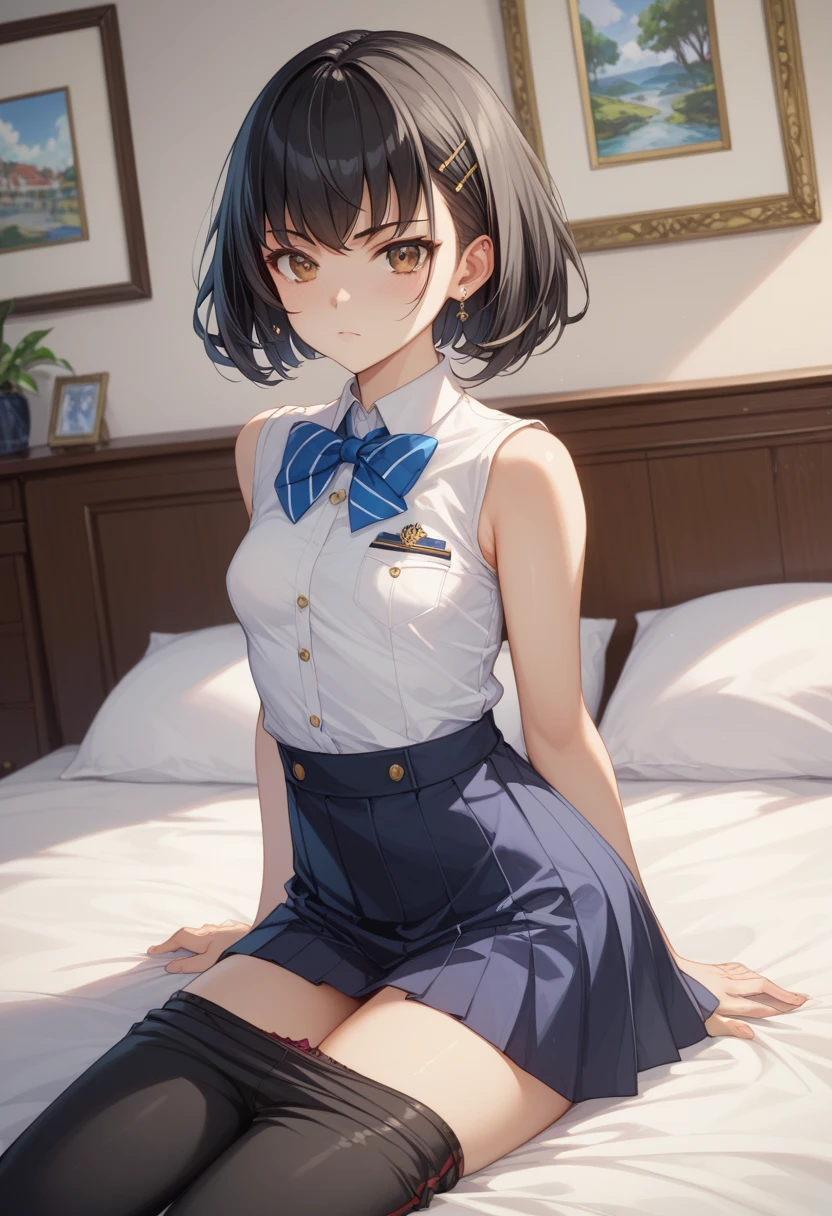 very cute and beautiful girl,(Very detailed美しい顔), (smile),blush,Black Hair,Seraphim,(Pleated navy blue mini skirt),Are standing,(From below),(Lacy white panties), Wooden classroom,window,Distant Tree々and the city, (Highest quality,masterpiece:1.0),Absurd,High resolution,Super detailed,Very detailed,32k,8K resolution, Intricate details,Movie Scenes,Detailed Background,alone,Dynamic Angle,