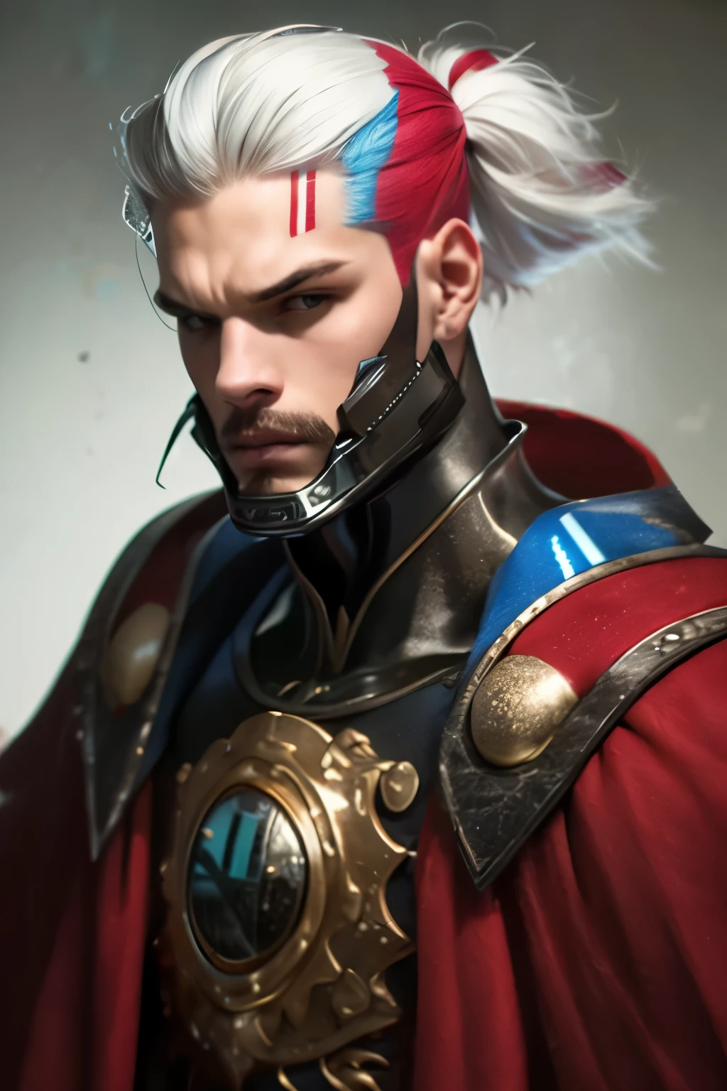Three-color hair, hair of white, red and blue.