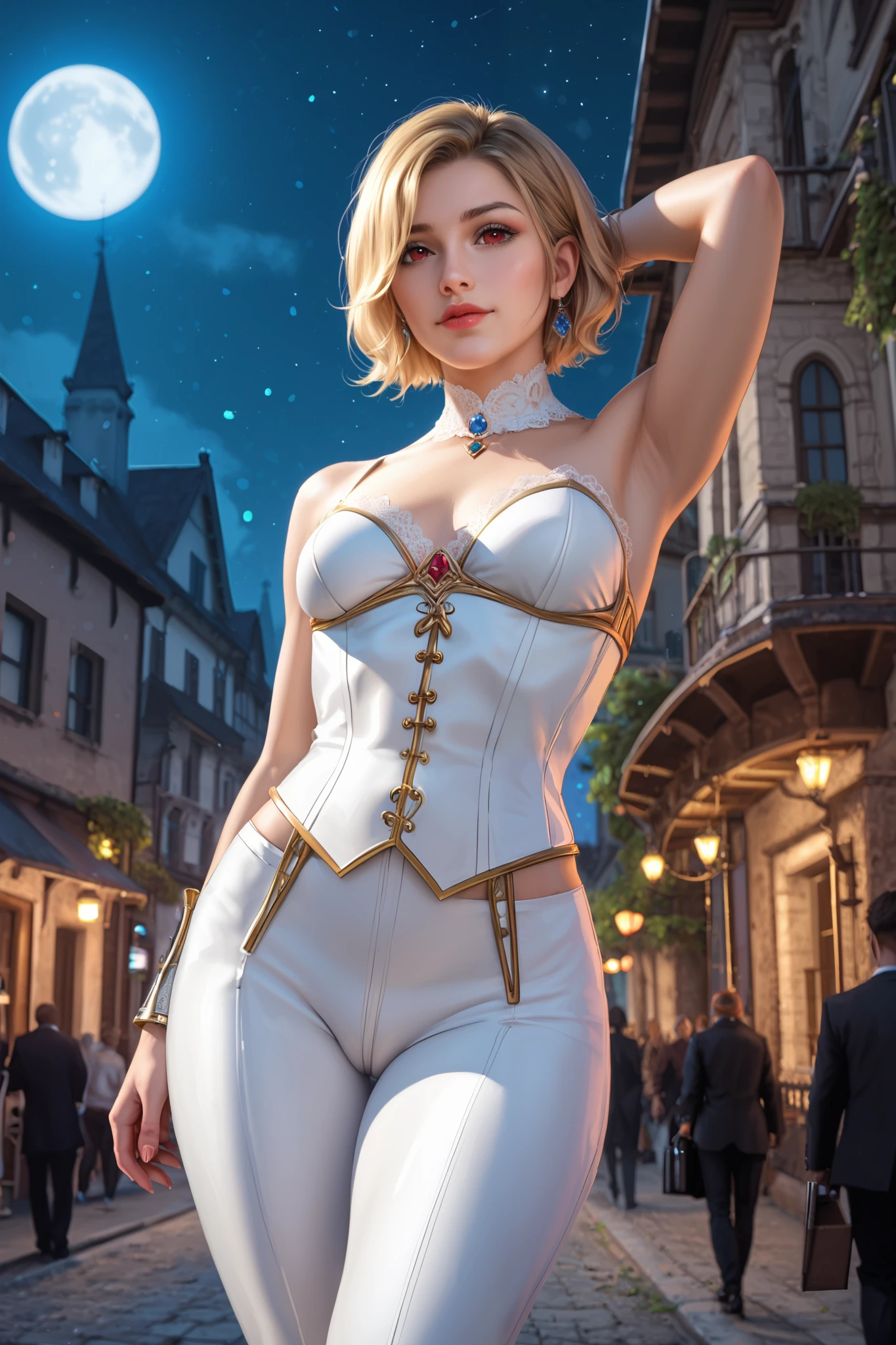 masterpiece, photorealistic:1.4, beautiful 20 year old woman, 1girl, elegant, beautiful,  blond_hair,   blonde,  night, black dress, , short_hair,  standing, dynamic pose, thigh_gap, balcony, over_city, high_up, head_band,
  firm_breasts, bangs,  extremely detailed artgerm, photorealistic perfect body,detailed skin,paris,night,