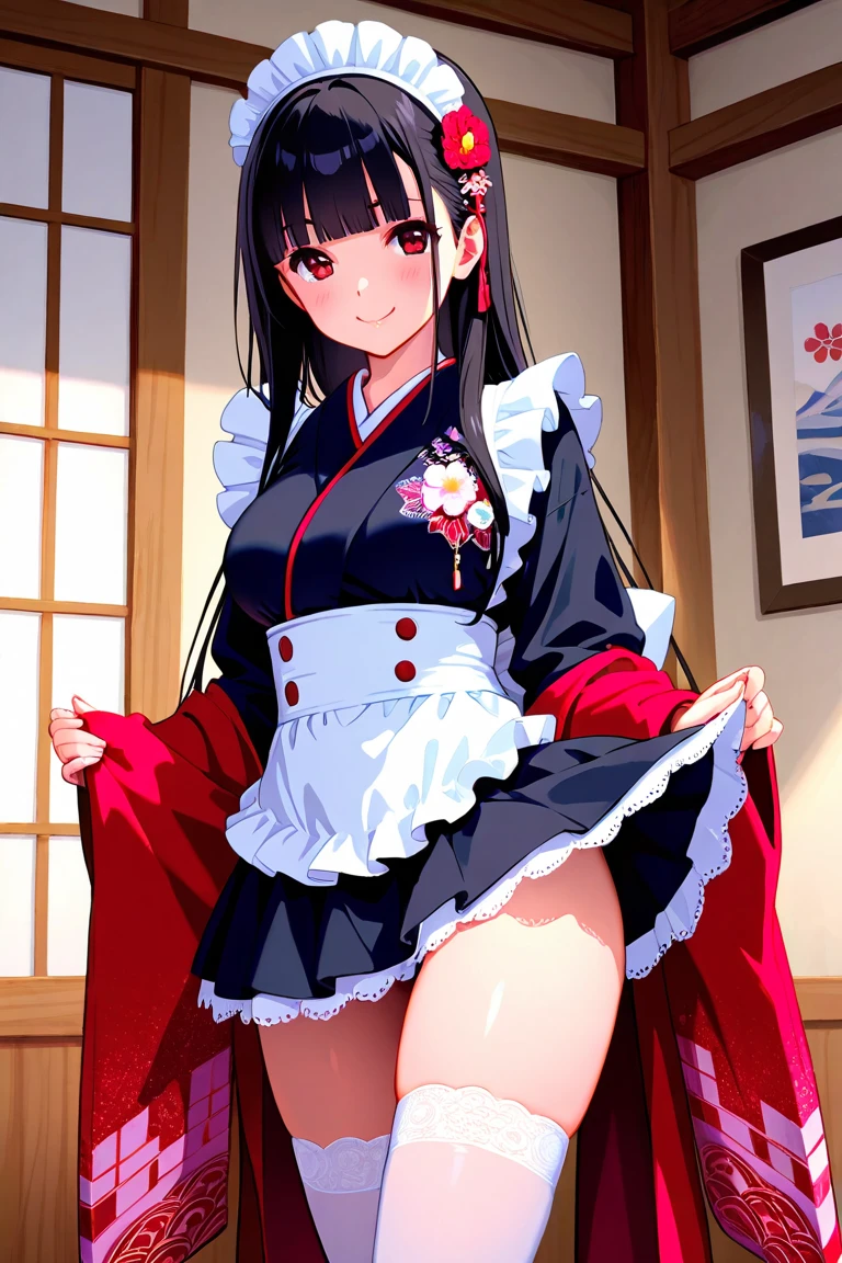 Period drama manga style　A -yeld su beautiful Chinese young lady with black hair in a bun cut wearing a super shiny red long-sleeved Chinese dress　A pussy covered in white slime and pubic hair is forced open　She is raped by the emperor and has sex in the missionary position while crying.