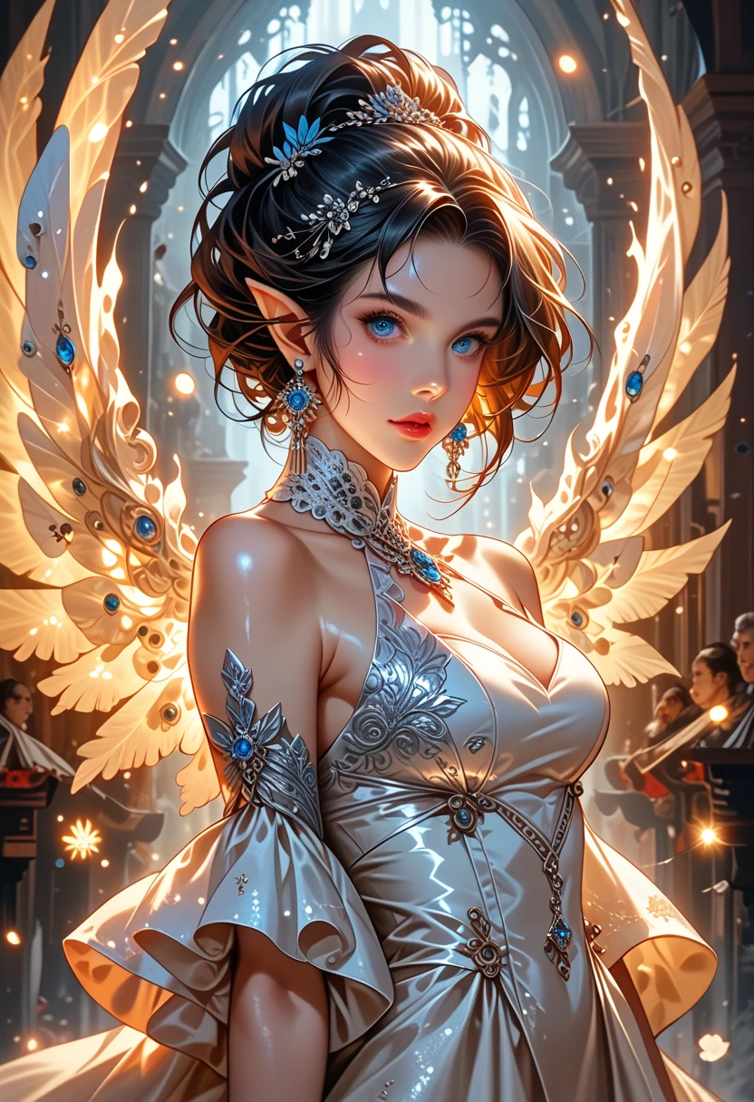 Como uma Yael Shelbia, fotografia realista, fotorrealismo, realismo, contraste, fotografia, obra prima, Shiva's Final fantasy's Like, ethereal beauty, ethereal, ultra realista, 3d, 3D-rendering, porcelana, Melhor qualidade, anatomia humana, cabelos reais, cabelos curtos, Asymmetrical Cut Hair, cabelo em movimento, seios enormes, anatomia humana, posando para foto, translucido, (ethereal, Sonho), em um lindo vestido curto de renda transparente, Renda, tecido, formidable, papel de parede 8k, Realistic Textures Dramatic Lighting, Trending no pintrest portraits --auto