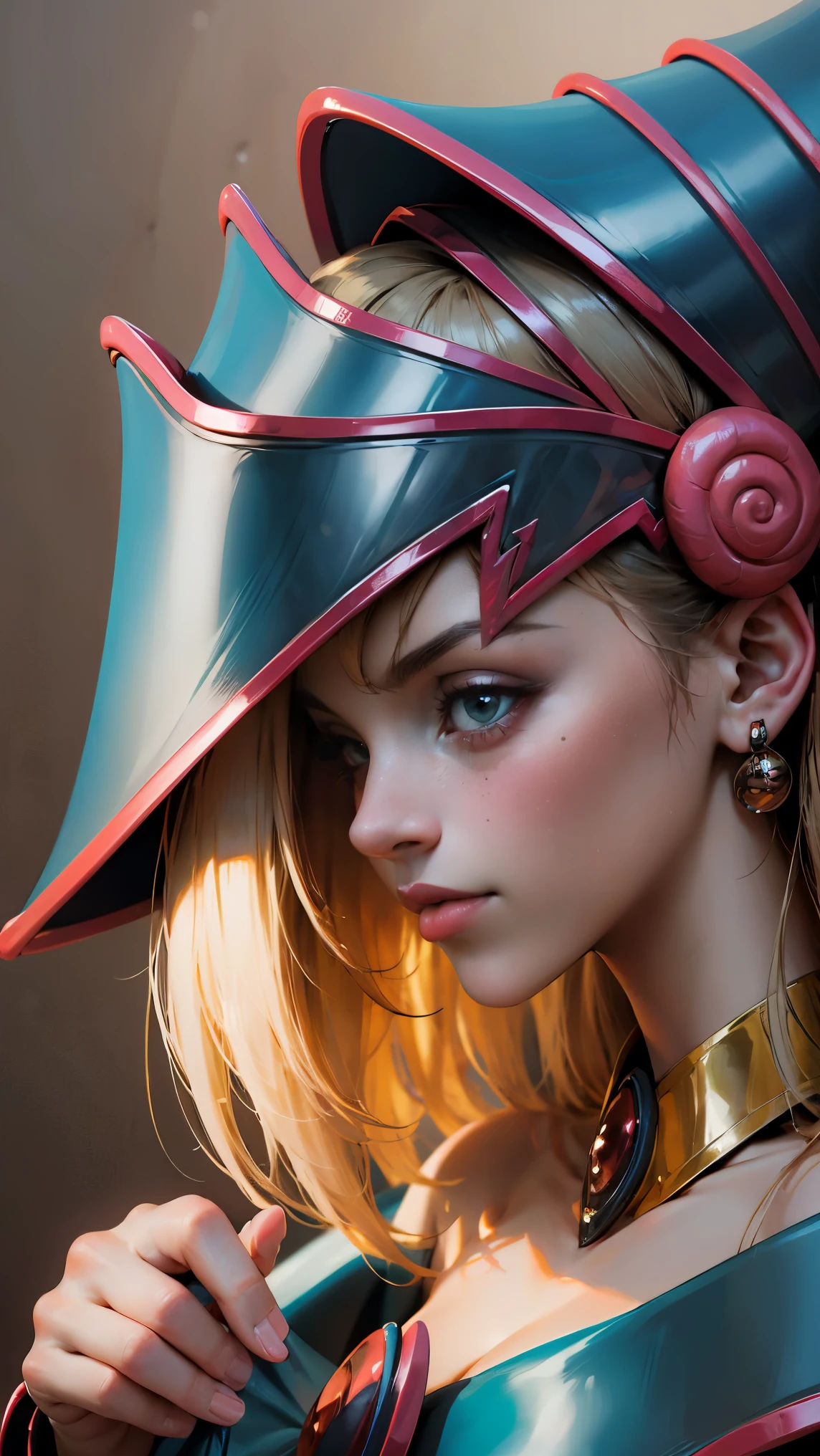 Beautiful dark magician gils throwing a kiss. She sends an expectant kiss with her lips.