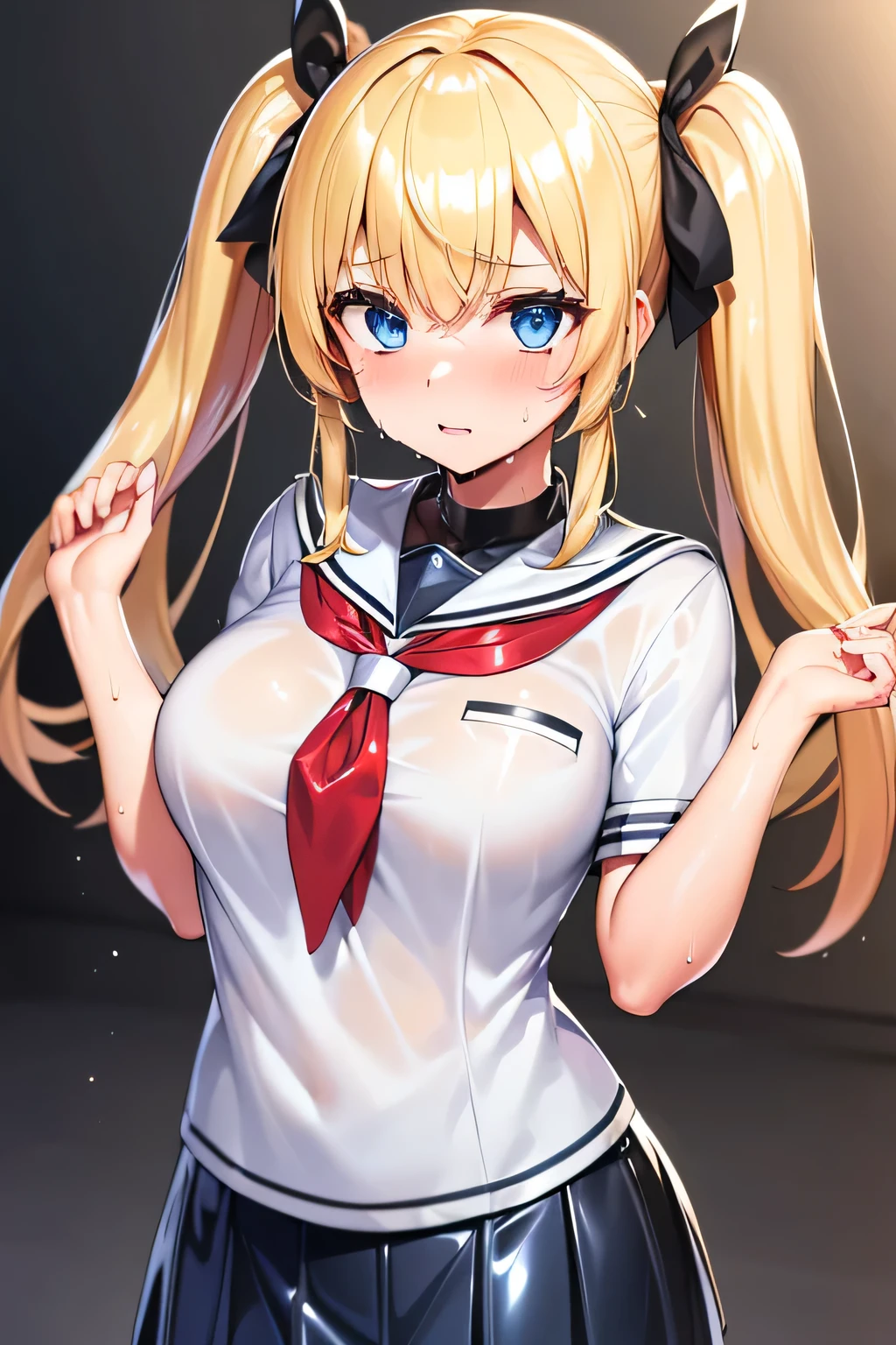 (masterpiece, best quality, highly detailed, ultra detailed, high resolution, absurdres, 4K, 8K:1.2), 
BREAK,shimakaze uniform:1.5, 10 years GIRL,Blonde_HAIR,RED eyes,(RED Ribbon on HAIRband:1.2)