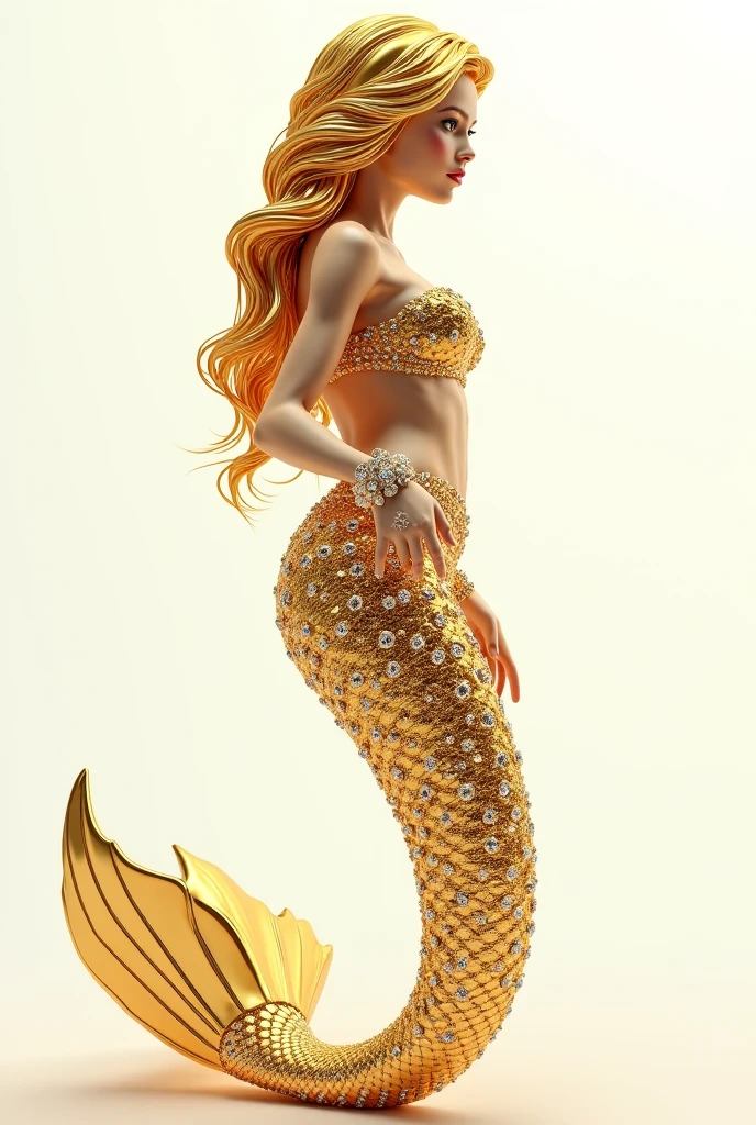 3d anime mermaid,18 years old,plump figure,bikini, The long golden fish tail is elegant and soft,Beautiful close-up,