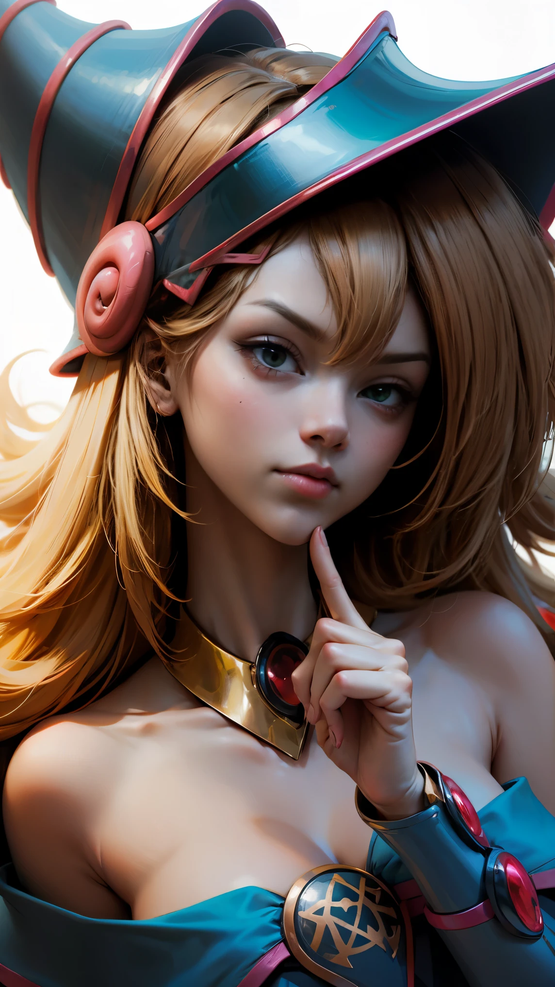 Beautiful dark magician gils throwing a kiss. She sends an expectant kiss with her lips.
