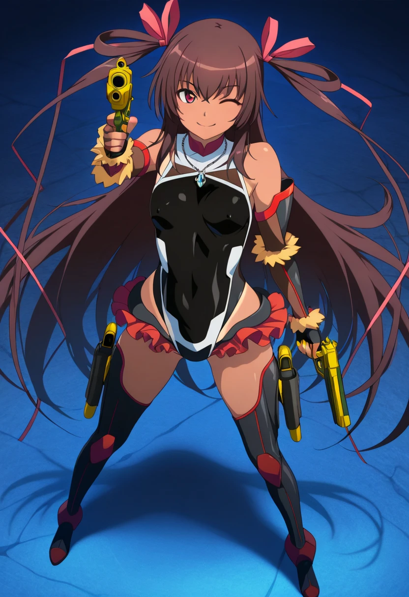 Ariana Grande, 26 years old, dark skin, brown hair, long ponytail, purple_eyes, mask, long gloves, bunny ears, stocking, high boots black leather suit, standing
