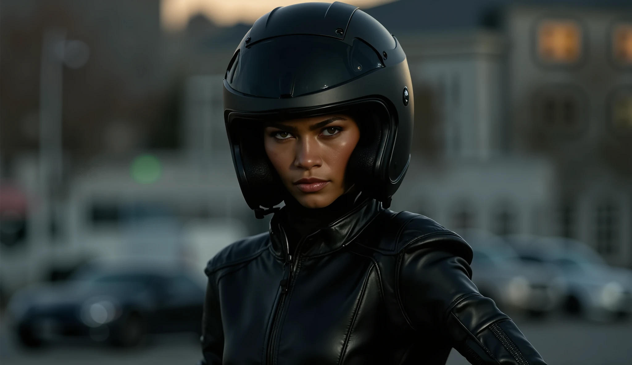 ZENDAYA WITH BLACK MOTORCYCLE HELMET