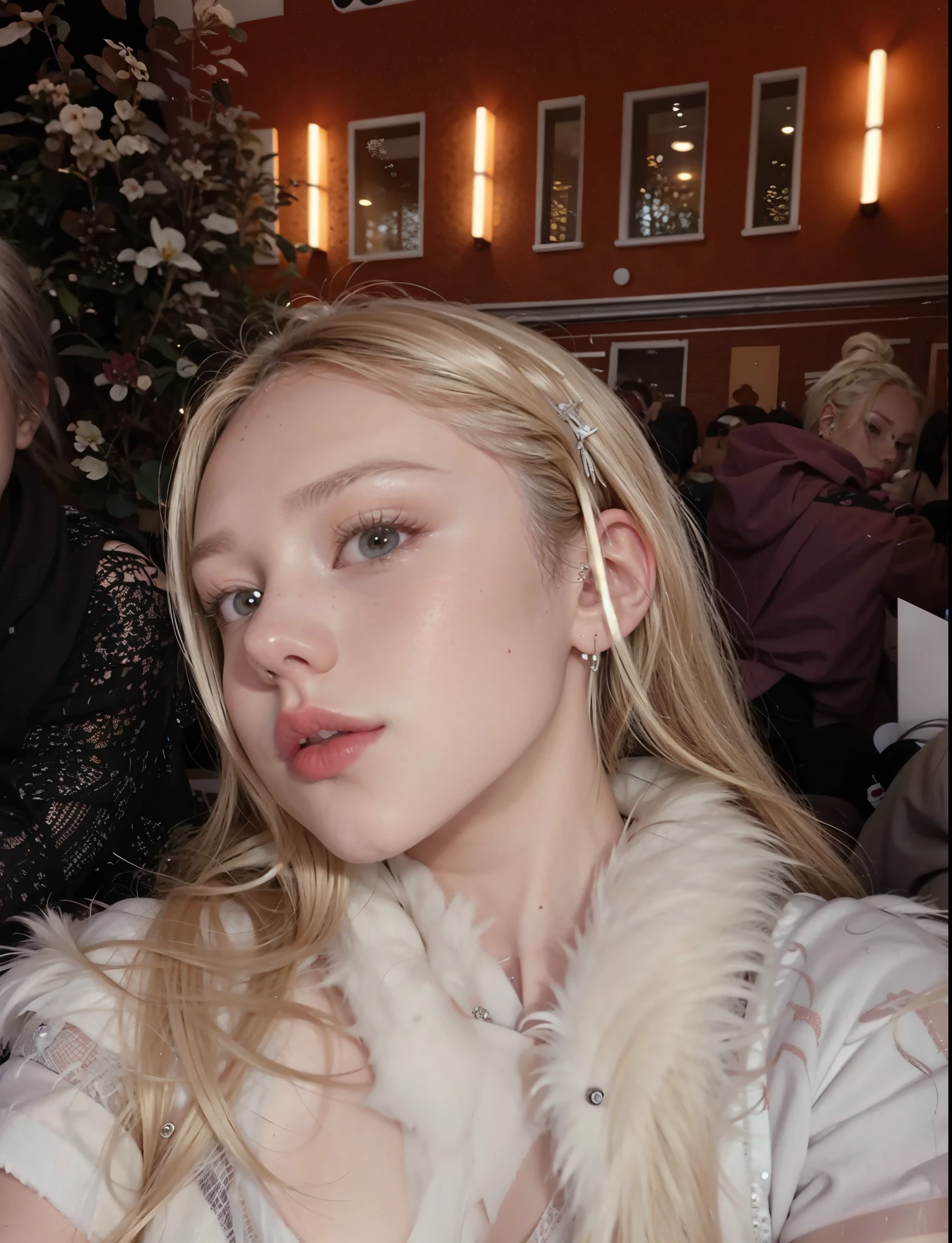 Ester Expósito Blonde woman with long hair and piercings posing for a photo.,  with white hair largo,  with white hair largo,  girl with perfect white hair , ava max, tifa lockhart  with white hair,  white porcelain skin, anime girl in real life,   with white hair,  Extremely light blond hair,   very light blonde hair  ,  with long blond hair ,  Her hair is white 