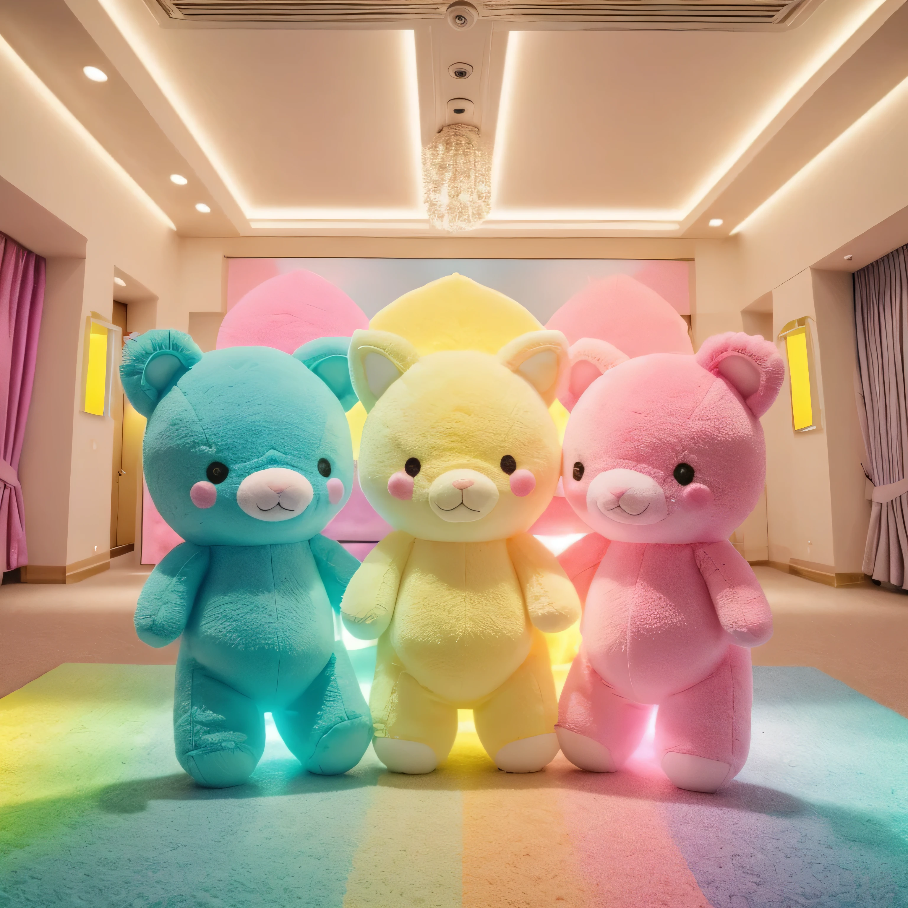 ” No People” ” Backgrounds” Cute stage illumination glitter ice present plush toy pink light blue yellow Yellow-green pop feeling Fluffy front BRIGHT