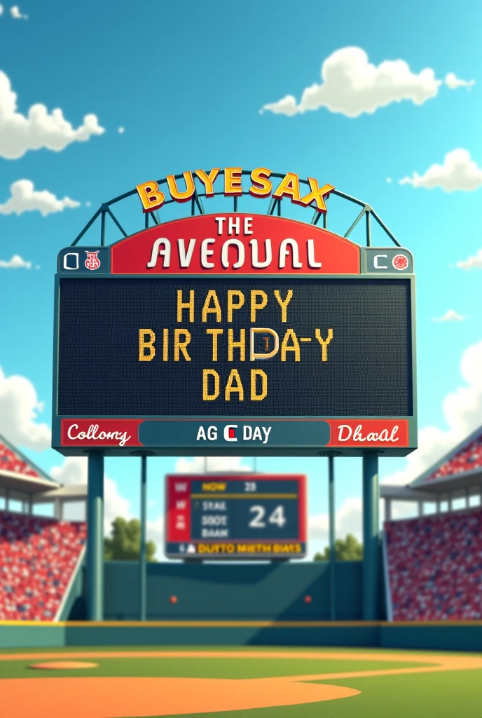 Day baseball scoreboard with the announcement Happy Birthday Dad