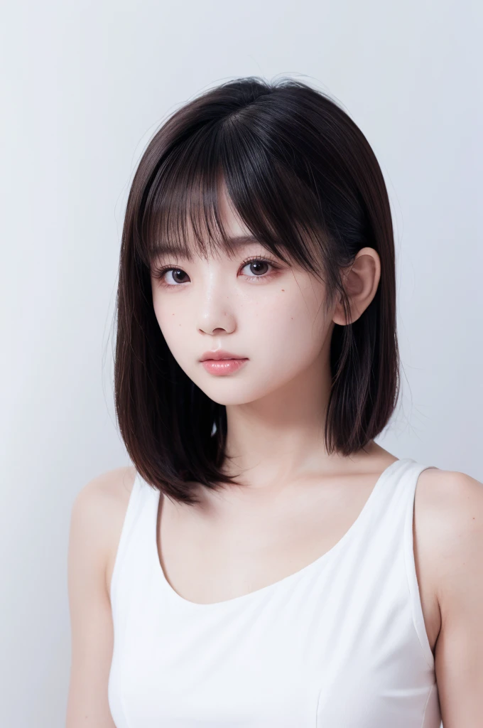 (((forehead、semen1.5、Northern Europe、White、beautiful girl、Black Hair、White Background、Golf Wear、cute、young、True Face、Shiny Hair、whole body)))、Tabletop, Highest quality, shape, Very detailed, finely, High resolution, 8k wallpaper, Perfect dynamic composition, finelyて美しい目, Deco Out,blonde, chest, Natural color lip,White Background, random cute poses,