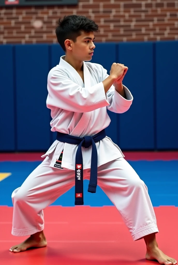 taekwon-do itf spanish boy blocking with open hand closed fingers