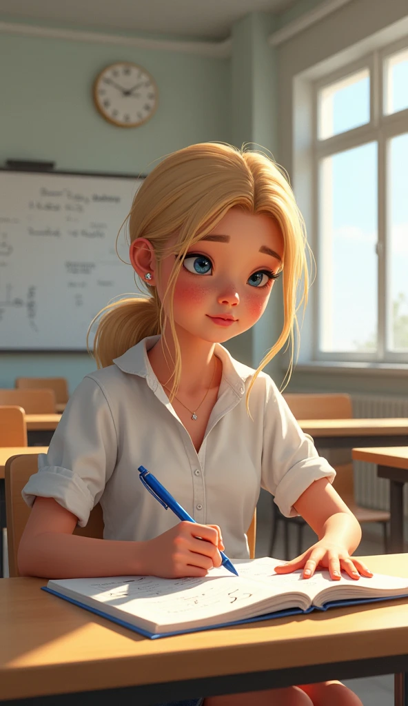 Developing cultural and intellectual skills, education according to the curricula prescribed for students ,  receiving information in the classroom, a close-up picture of a swedish  student wearing a uniform  sitting on a school desk, performing school assignments