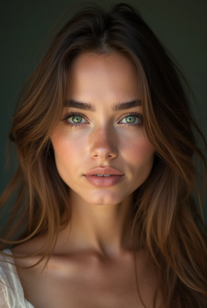 women
age 35
hot
long brown hair
short bang
plait in her hair
green eyes
long red black dress
2 speckle under her eye
human