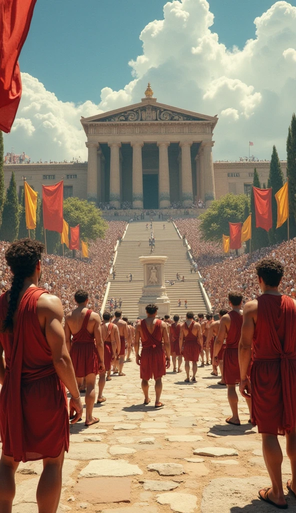 Draw me a picture of the Olympic Games based on Greek mythology, the easiest to draw