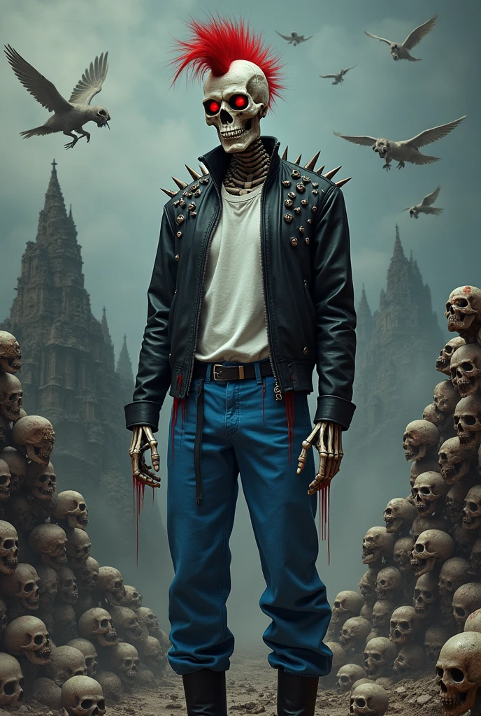 Skull man with wings and wearing earphones.