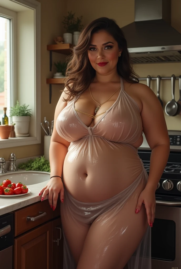 film photo of an attractive 40 year old woman, stern look, midriff, huge pregnant belly, cleavage, huge hips, violet diamond sparkle dress, gloomy hotel room, holding glass drink, redhead curly hair, jewelry, earrings