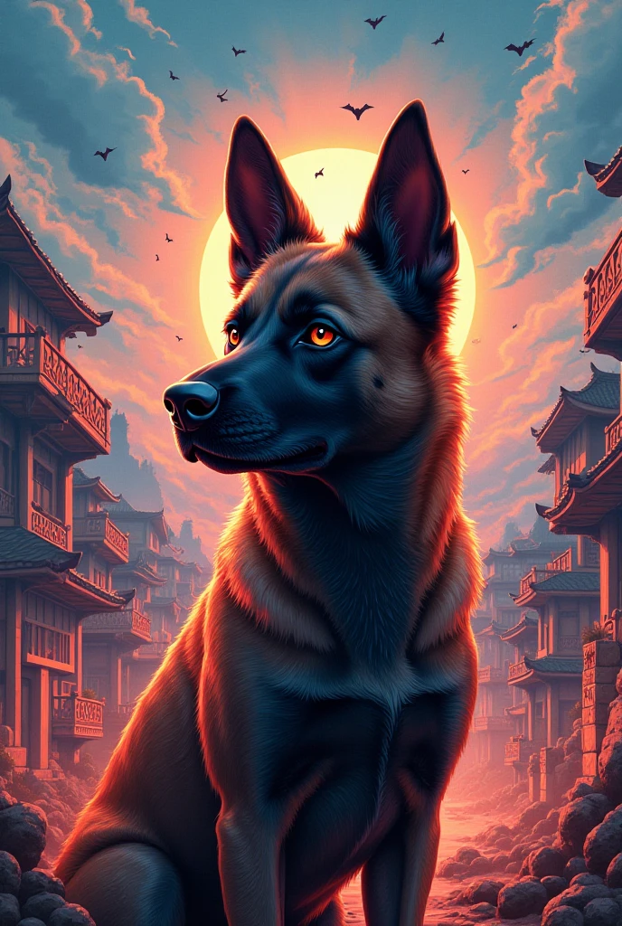 ((best quality)), ((masterpiece)),infernal Black dog, dentes a mostra, bloody claws, dark scenery with the scarlet moon dripping with blood,