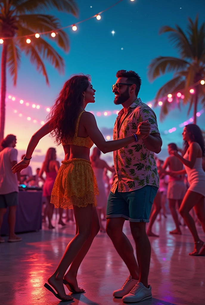 Orlando city lights dance: A couple dancing under the bright stars in the heart of Orlando, with city lights and iconic attractions illuminating their joyful expressions.