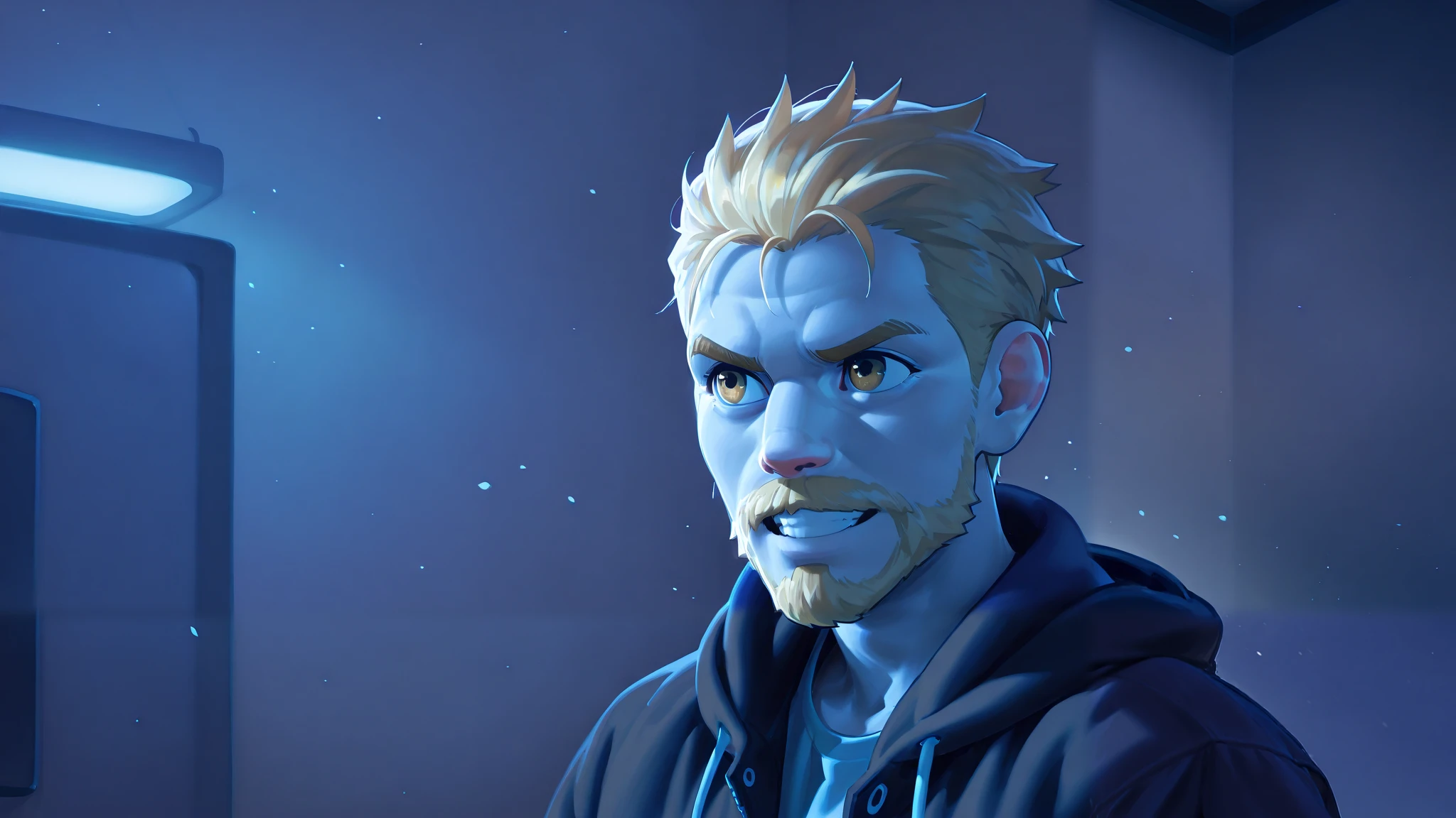 make the guy more cuddlier and presentable, more human-like, improve the mood of the image, better textures, refine the image with better sharpness and resolution, improve and correct a lot,  cinematic, mappa art style, art by cory loftis, by Mike Winkelmann (Beeple), masterpiece