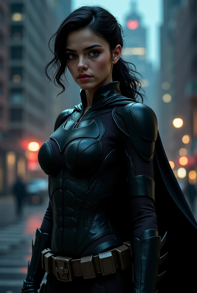 RAW, Best quality, high resolution, Masterpiece: 1.3), Beautiful Barbara Gordon as Batgirl, Masterpiece, Serene expression, Realistic, 1girl, Charming eyes, Pointed ears, Defiant pose, Detailed costume, Nylon bodysuit, Utility belt, Bat emblem, Gargoyles in the background, Rooftop scenario, Dark night, City lights reflecting, Dramatic shadows, Detailed textures, Rain effects, Volumetric lighting, Foggy ambiance, Empty rooftop, Batcar in the distance,(black cape)
RAW, Best quality, high resolution, Masterpiece: 1.3), Barbara Gordon as Bat