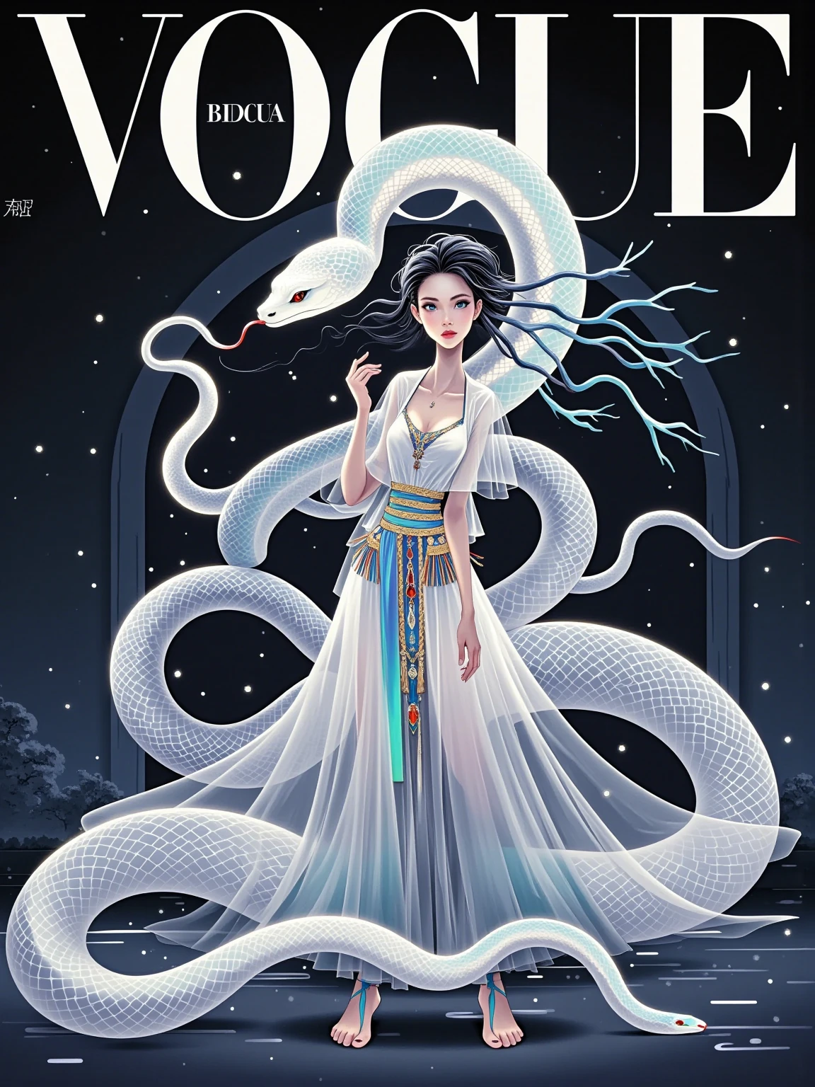 Medusa as a high fashion model on the cover of Vogue, inspired by the styles of Helmut Newton and Paolo Roversi, beautiful and powerful, the whole head hair has become glass snakes, each snake breaks different colors of the rainbow, delicate The dazzling face is also made of glass, wide eyes that convey intensity and emotion, determined expression, detailed and realistic glass snakes with a sense of movement, iridescent glass scales that reflect light, fashion clothes A blend of ancient and modern styles, flowing gowns with modern design and twists such as metallic accents or bold patterns, luxurious fabrics, intricate embroidery, cinematic lighting with deep shadows and highlights, photorealistic style, vibrant colors, detailed textures. , the contemporary setting or studio backdrop, capturing her timeless presence and emotional depth, reflecting the essence of Vogue. Fashion aesthetics
who is undergoing botox and lip filler injections in the beauty clinic