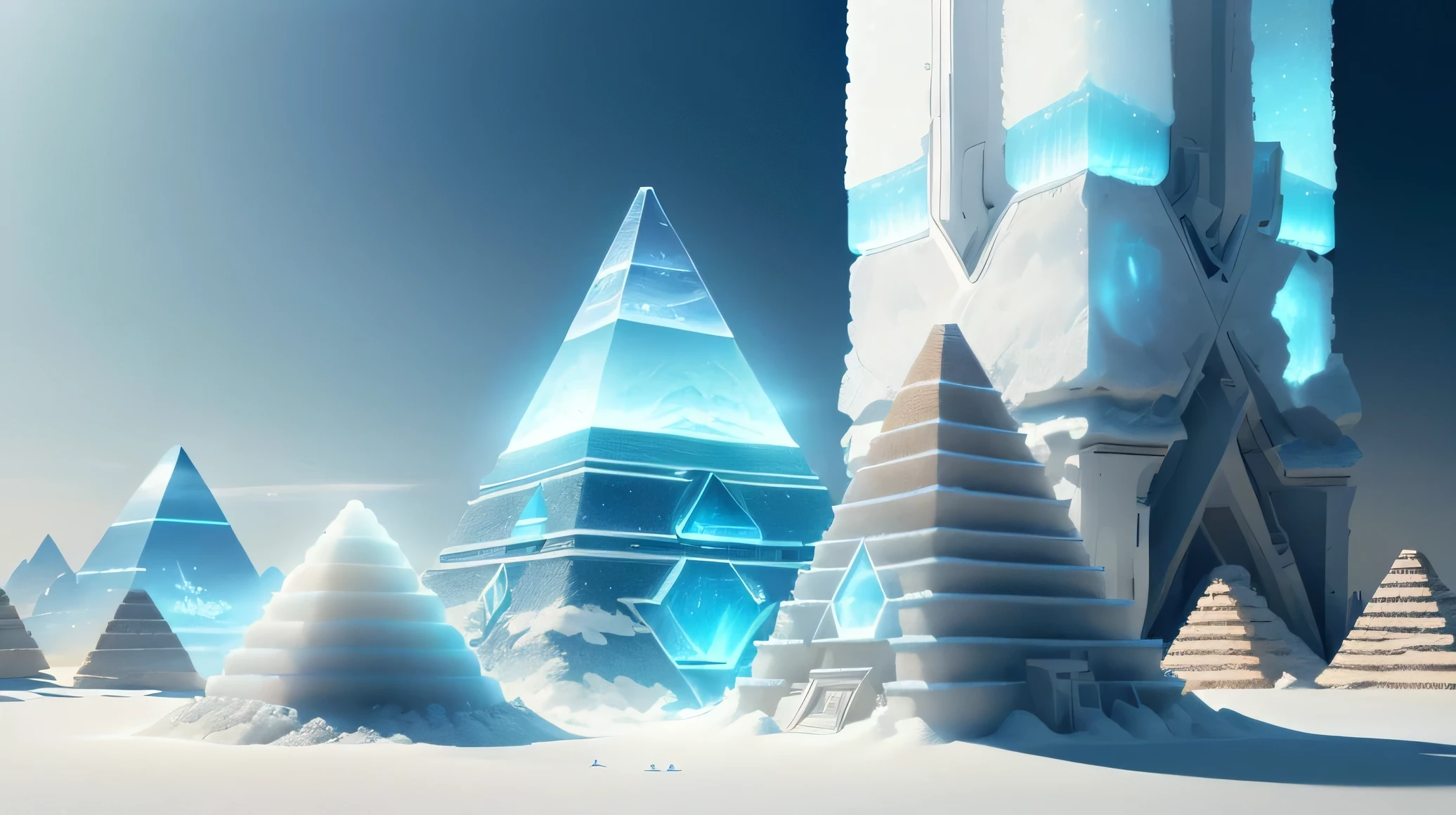 Salt technology , Science Fiction, Luminescence, inner light , Pure ,crystallization,
desert, pyramid \(structure\),Blue sky,