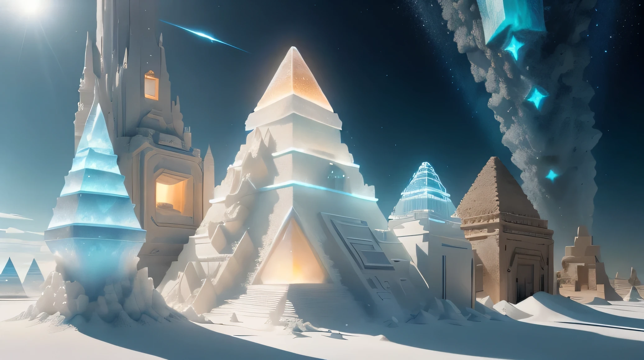 Salt technology , Science Fiction, Luminescence, inner light , Pure ,crystallization,
desert, pyramid \(structure\),Blue sky,