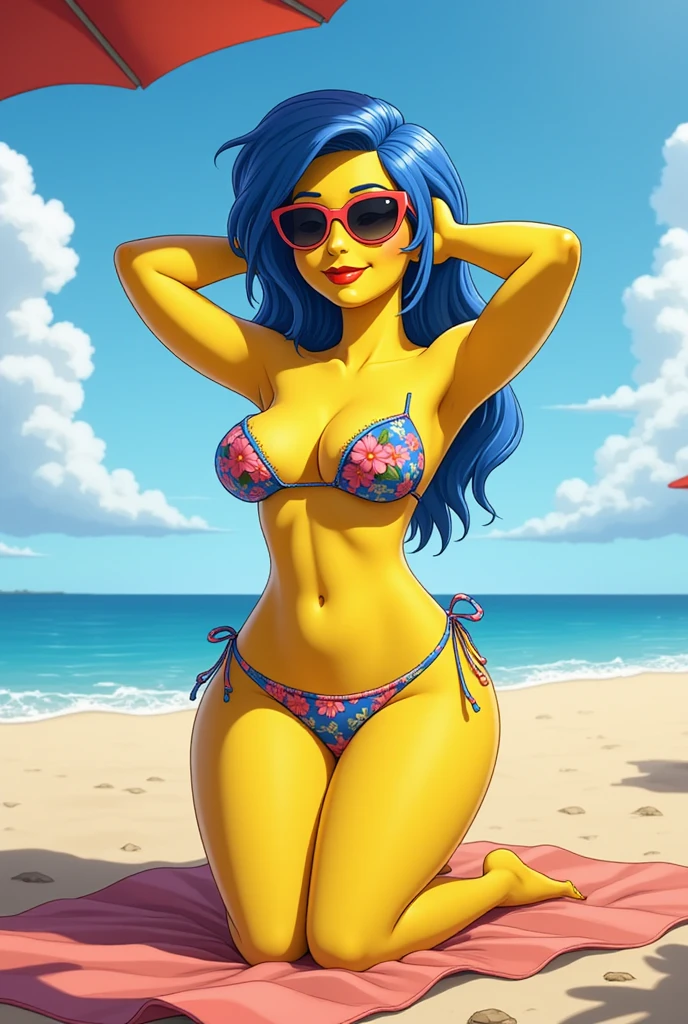 a woman, smiling, on the beach, in high definition

