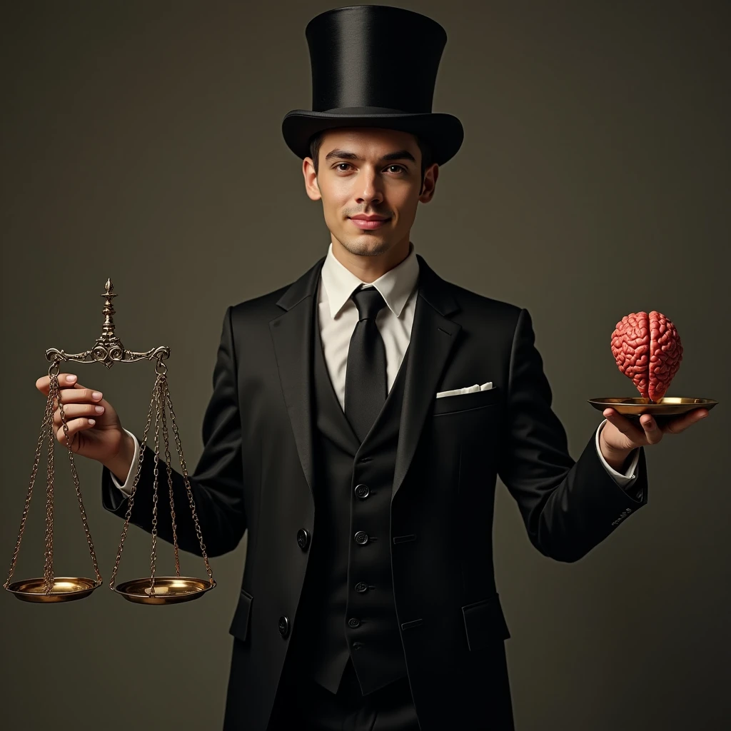 A man in a suit catching a brain on the bible Church in ruins with dark background