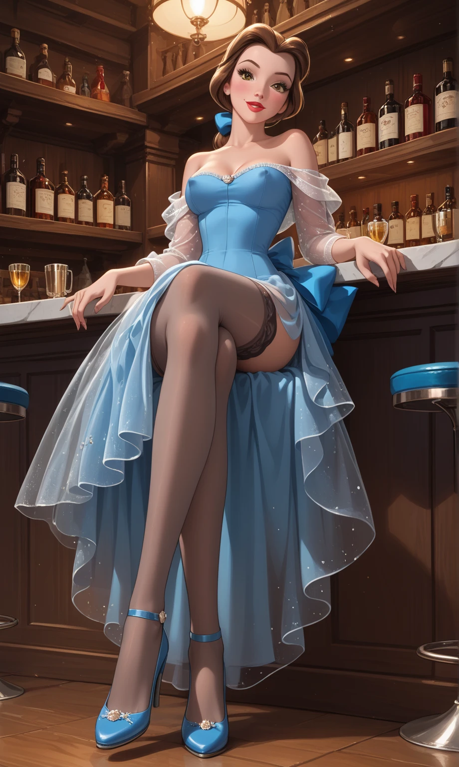 masterpiece,8k ,RAW photo, best quality,Photorealistic:1.5,whole body, full body, Portrait of a woman, face: Resembling Gina Valentina,
(light blue lace, blue lace trim, light blue lace-trimmed legwear, delicate pattern, intricate detail),
in a professional TV studio setting,