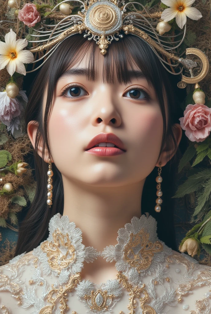 1girl,(masterpiece, top quality, best quality, official art,Japanese, beautiful and aesthetic:1.2), (1girl), extreme detailed,flowers,(fractal art:1.3),colorful,highest detailed