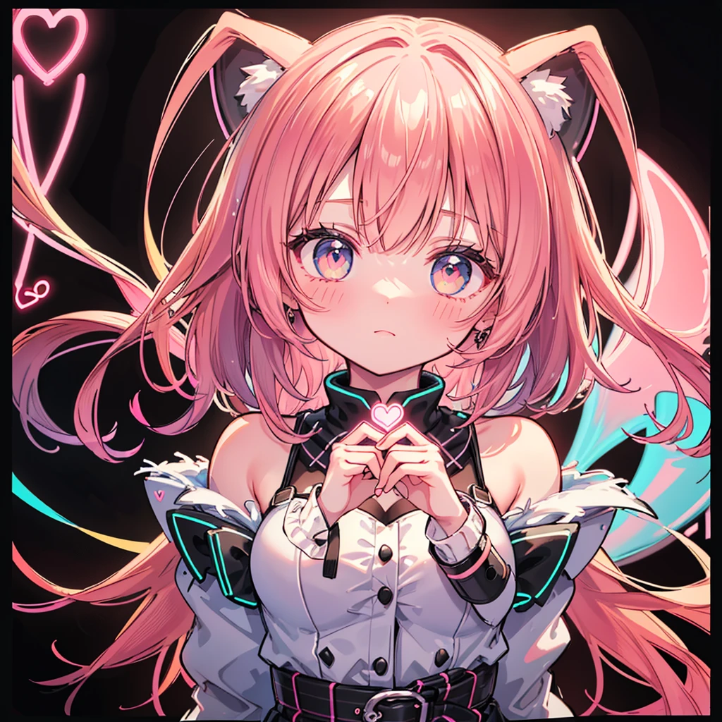 Cat ear, 1 girl, light blush, I&#39;m watching you, light pink eyes, light, positive face, I&#39;m watching you、brown hair、long hair