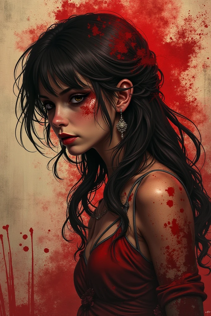 a cute girl, (epic portrait:0.85), flowing hair, sweaty skin, night, [[soft cinematic light, adobe lightroom, photolab, hdr, intricate, highly detailed, ]], ((by brian m viveros)), (depth of field), epic realistic, (bloodpunk:1.2)