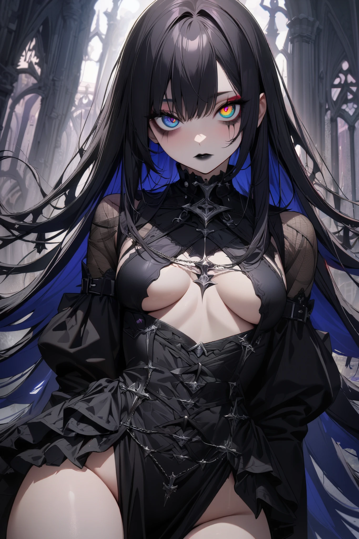 Beautiful demon girl, unusual bright eyes, hypnotizing eyes, unusual pupils, unusual shape of eyes, silk, blacker lighting, incredibly beautiful, Soft light, dressed in silk, Lots of details, full-length