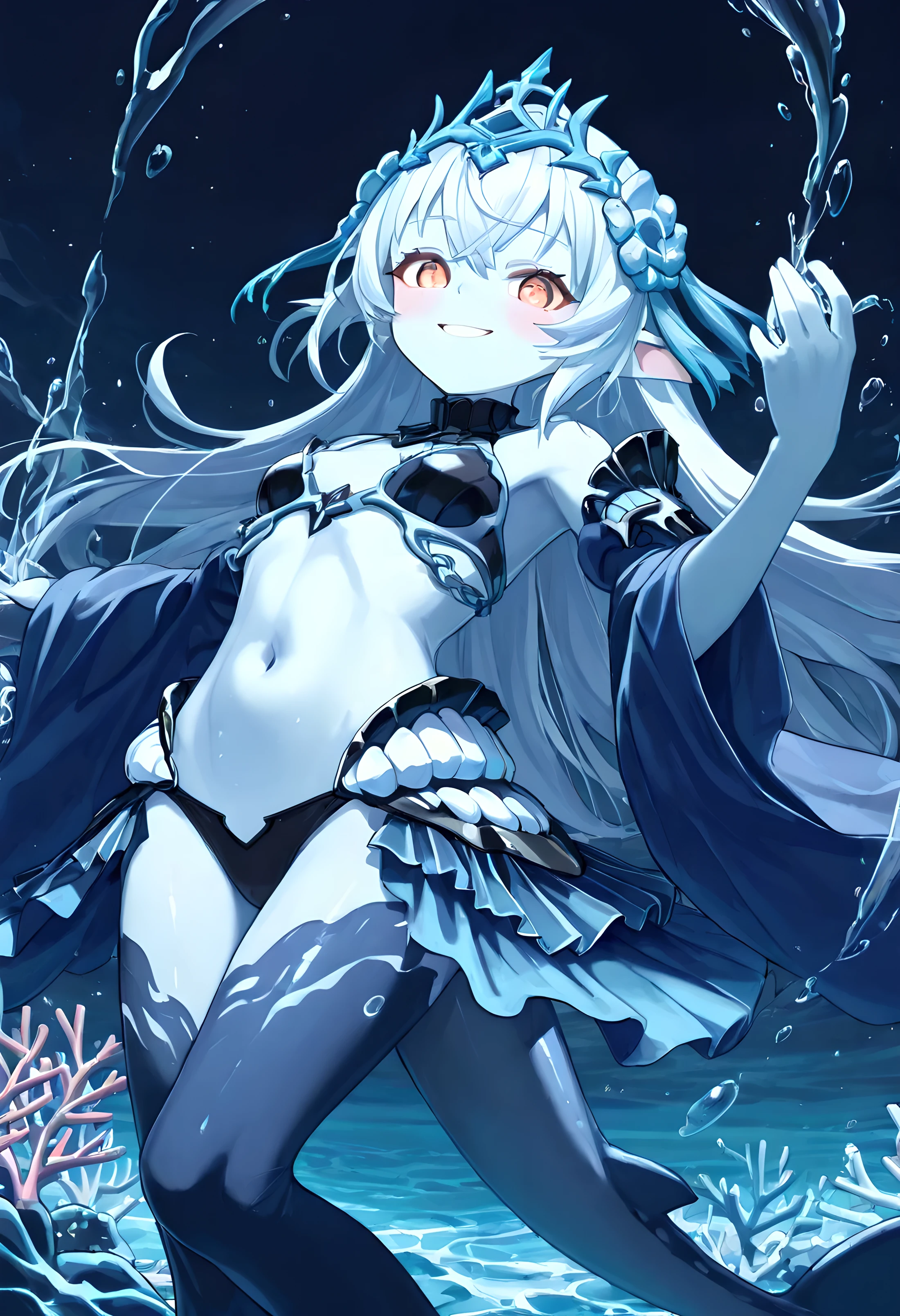 masterpiece、top-quality、ultra-detailliert、illustratio、portlate、女の子 1 人、Black_hair、blue eyess、white hair、swim wears、The bikini