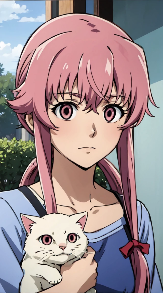 Gasai Yuno, pink hair, holding cat