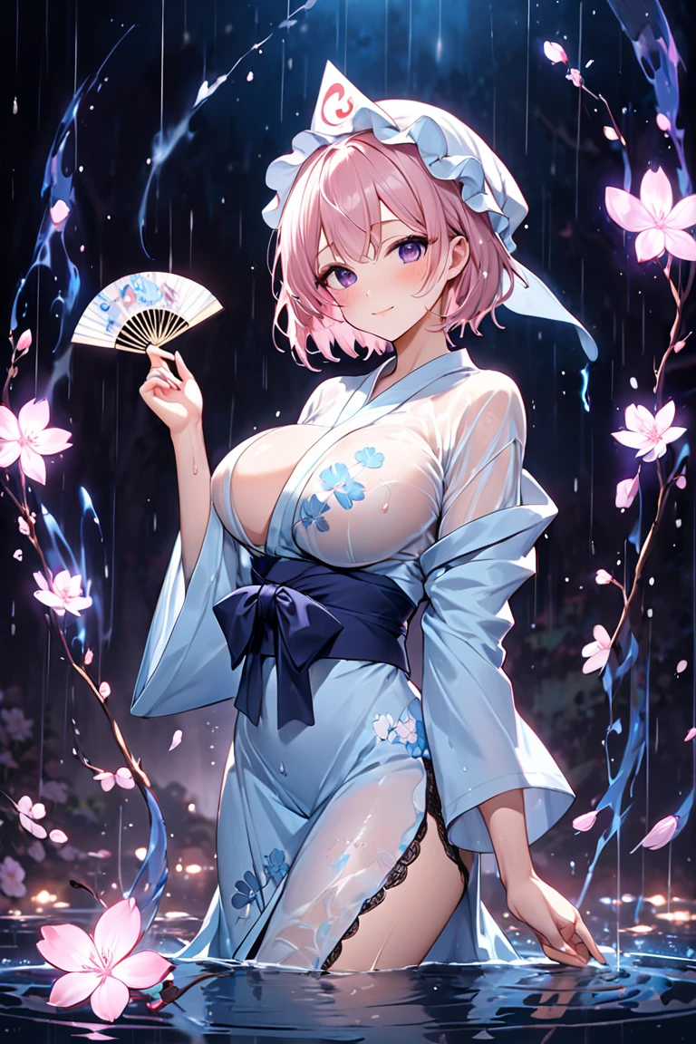 (solo), 1 Yuyuko (dance up a storm:1.3) under cherry trees, (dancing violently:1.2), fluttering a lot of cherry petals, midnight, BREAK, (violently bouncing unaligned breasts:1.4), (unaligned disproportionately gigantic huge breasts:1.3), (hardly swaying back), BREAK, inconceivably narrow waist, slim hip, skinny long legs, BREAK, nsfw, ultimate orgasm, screaming, strongly swing chest, (impossibly excessive lactating nipples:1.2), (nipples gushing excessive breast milk), (spreading vagina squirts out excessive pussy juice:1.2), nsfw