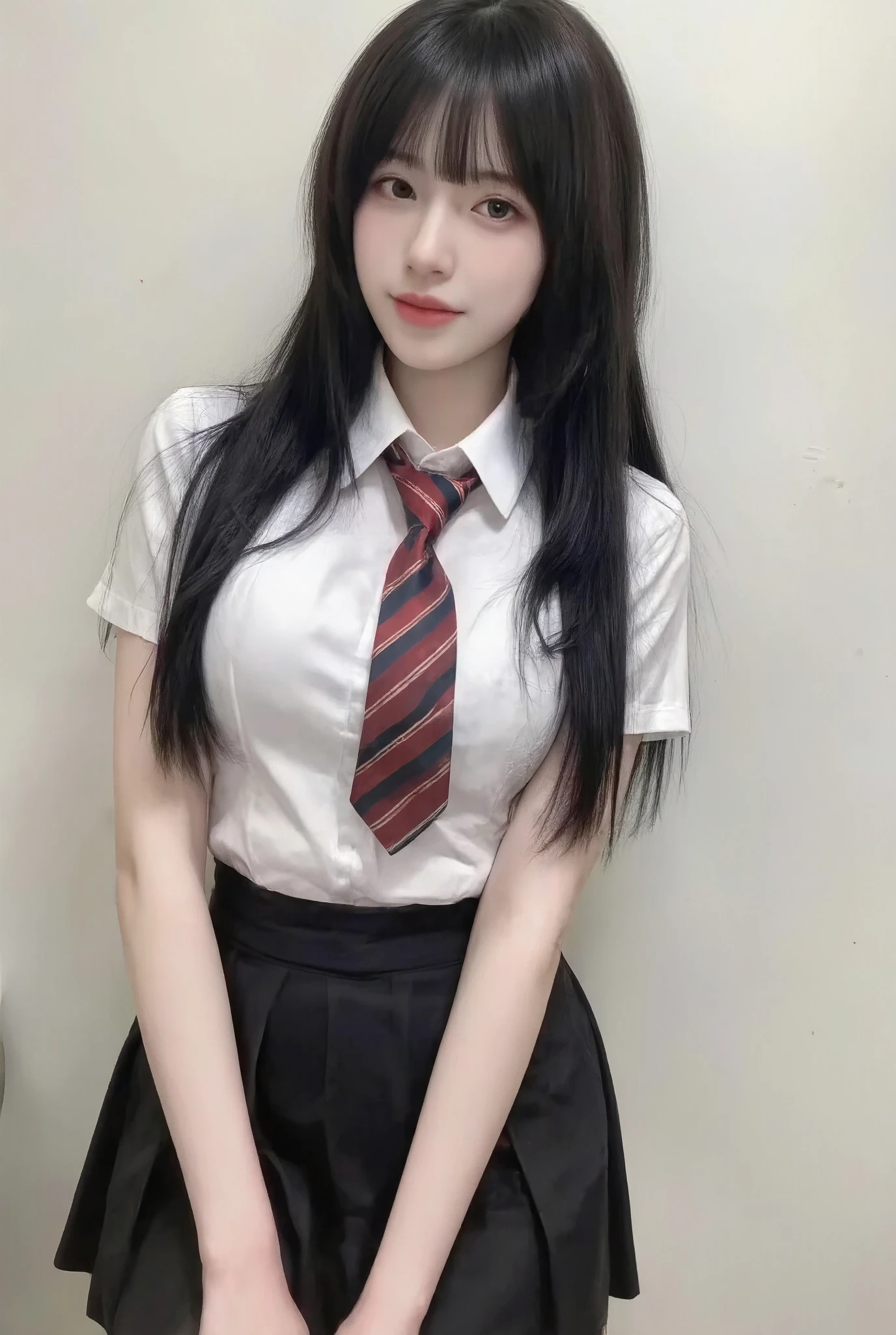 Women, Girls, Real Uniforms, School, Big Breasts, Slender Style, Black Hair, Beautiful Eyes, Cute Beauty, Beautiful, Tall, Constricted, Thin Waist, Small Face, Long Hair, Bangs, Japanese Half Long Cut, Full Body