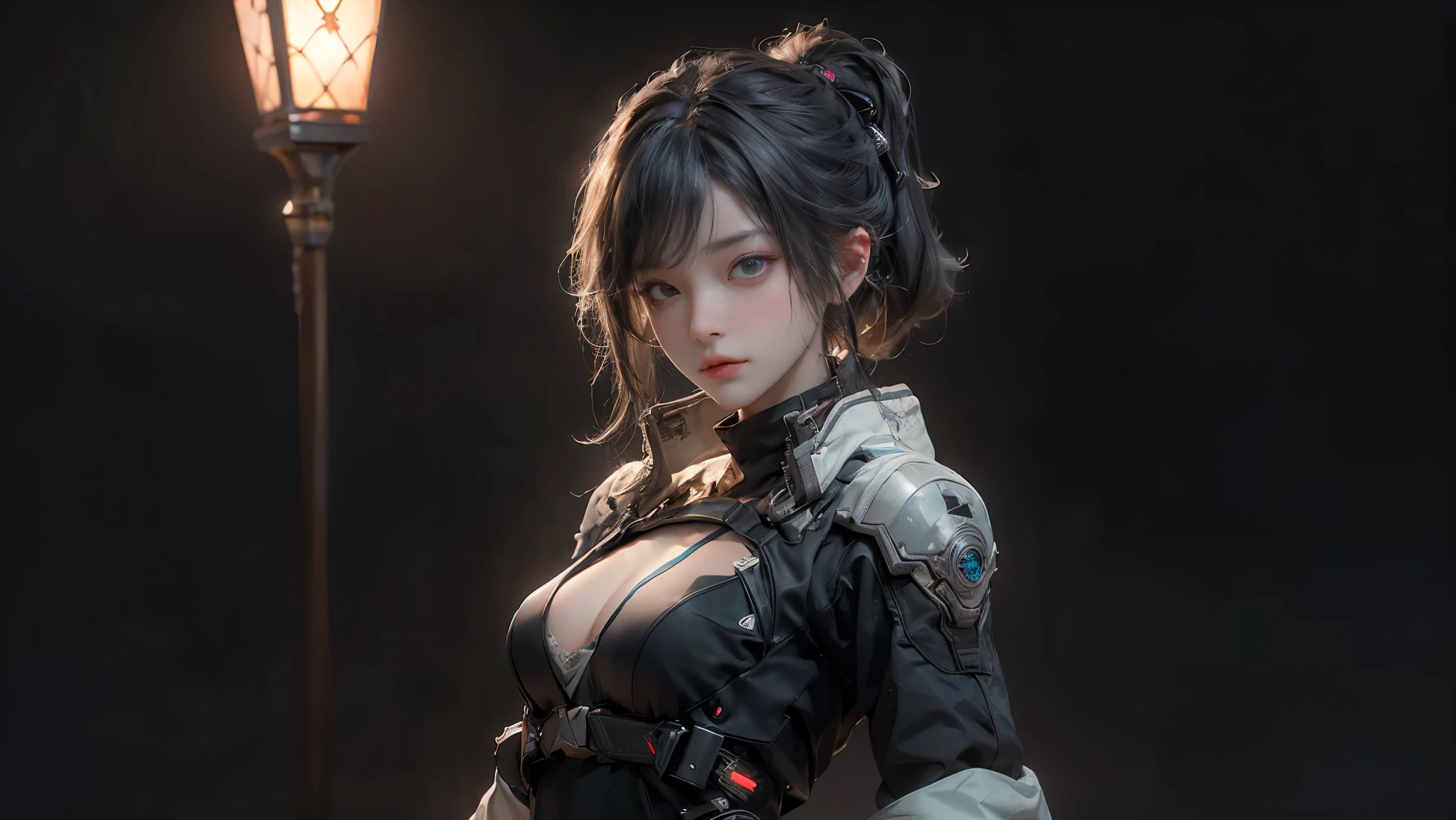 ((Best quality)), ((masterpiece)), (detailed:1.4), 3D, an image of a beautiful cyberpunk female,HDR (High Dynamic Range),Ray Tracing,NVIDIA RTX,Super-Resolution,Unreal 5,Subsurface scattering,PBR Texturing,Post-processing,Anisotropic Filtering,Depth-of-field,Maximum clarity and sharpness,Multi-layered textures,Albedo and Specular maps,Surface shading,Accurate simulation of light-material interaction,Perfect proportions,Octane Render,Two-tone lighting,Wide aperture,Low ISO,White balance,Rule of thirds,8K RAW,