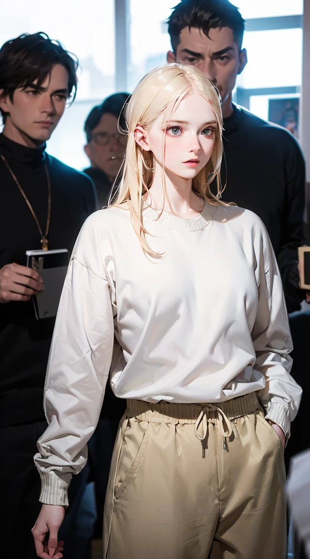 Korean girl with blonde hair wearing a baggy white outfit at night