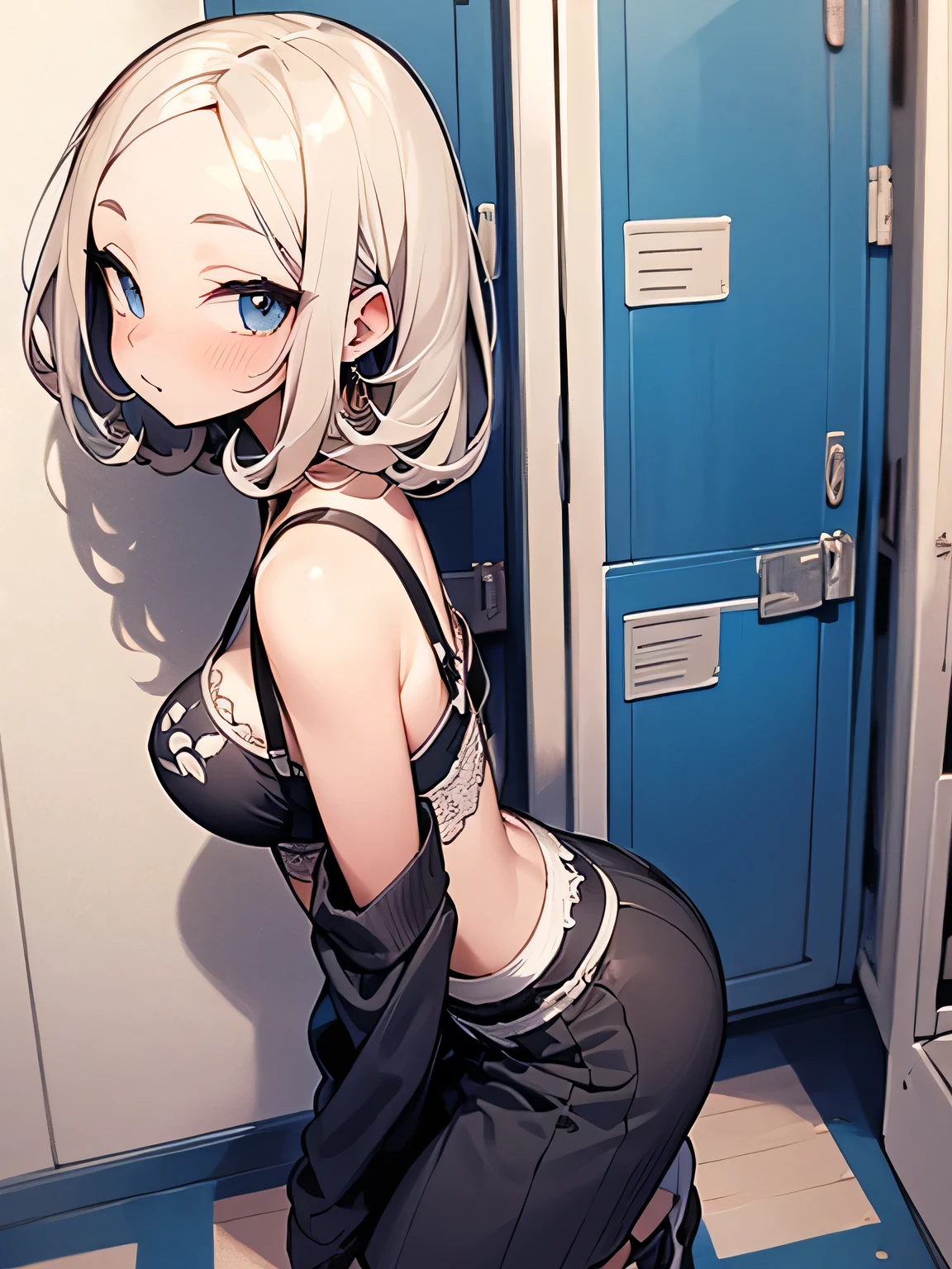 {{best quality}}, {{very aesthetic}}, {{ultra-detailed}}, {{best illustration}}, woman,silver hair,bob cut,green eye,pov,orgasm face,((steam)),1woman,1girl,grey lace panties,grey lace bra,from back,hospital,ass focus