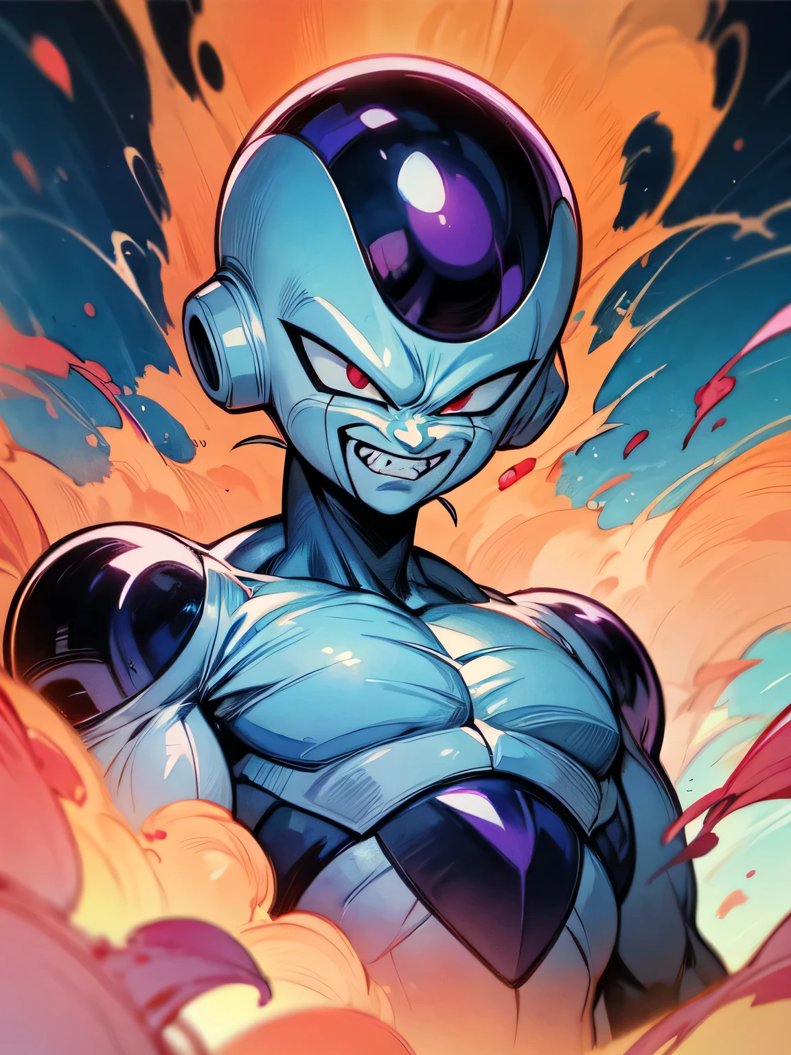 solo,upperbody,frieza,evil grin, best quality, top quality, best quality, like a painting, watercolor painting style, The Art of Mathematics, Official Art, Masterpiece, beautiful, ((watercolor)), paint splashes, complex details. very detailed, [Drooping:0.7],