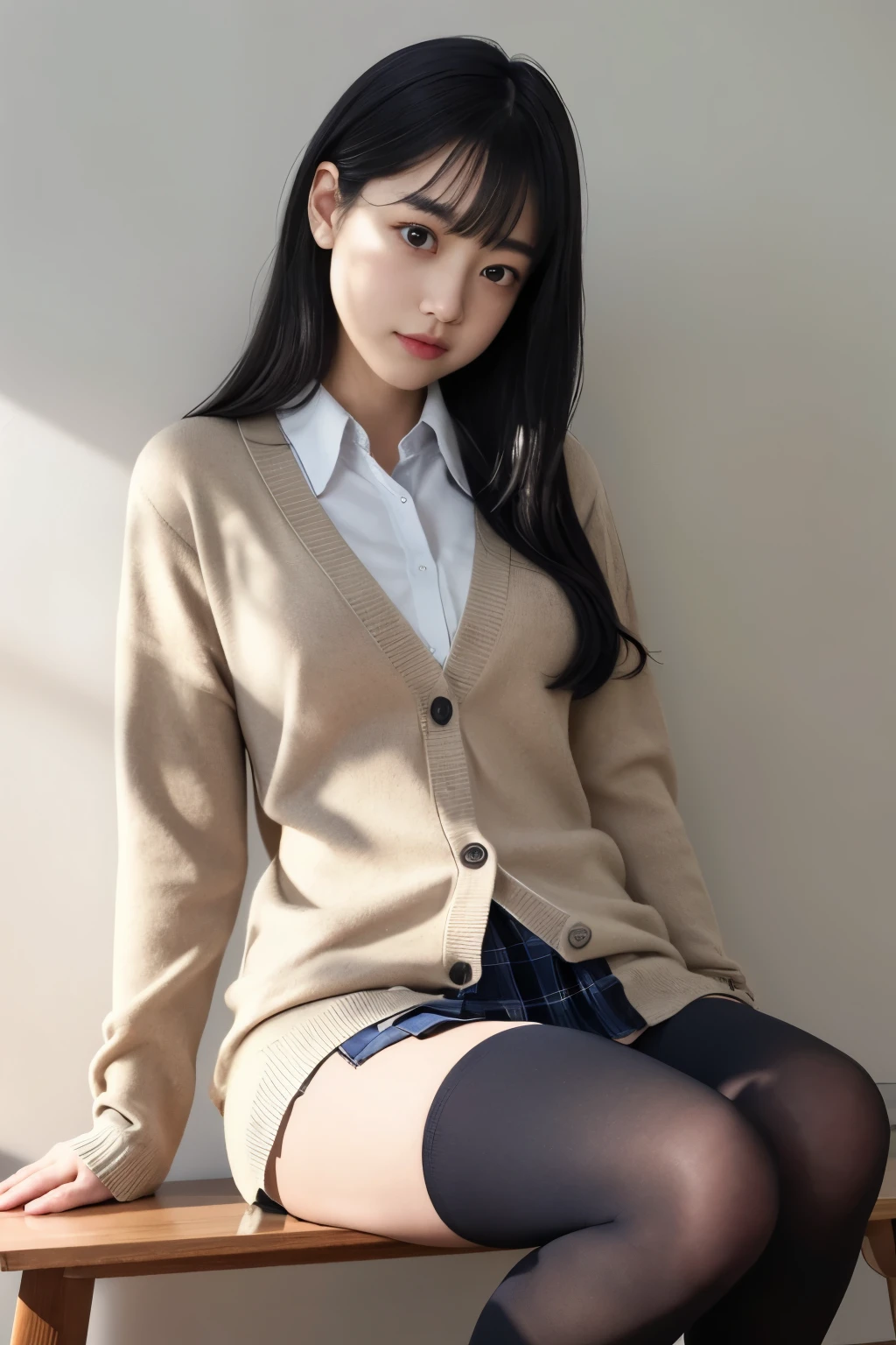 Ulzzang-6500-v1.1, (RAW Photos:1.2), (Realistic:1.4), Beautiful detailed girl, Very detailed eyes and face, Beautiful fine details, Ridiculous, 信じられないほどRidiculous, Large file size, Very detailed, High resolution, Very detailed, Highest quality, Tabletop, Kemomimi, ((Japanese high school girls uniform)), figure, Very detailed, Hmph, Unified, 8k wallpaper, wonderful, Fine details, Tabletop, Highest quality, Very detailedなティッカーユニフォーム8K壁紙, Light on the face, Cinema Lighting, One Girl, 16 years old, (()), ((Dynamic pose))), (Camel Toe), (half), (pantyhose), (Sit on your legs with your knees bent))