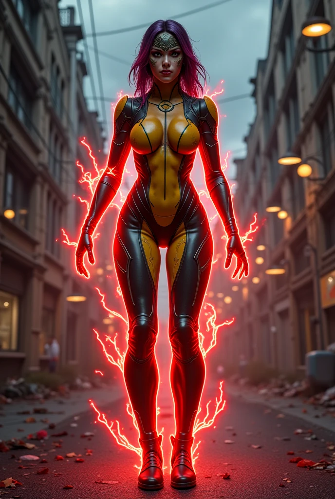 full body, evil smile BREAK edgrageaura, red aura,wearing red light coating, deer antlers,red electricity, short hair, red hair BREAK (latex bodysuit:1.2) BREAK (simple background, grey background:0) <lora:edgRageAura:0.8>